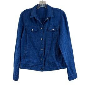 J. McLaughlin 100% Linen Denim Look Blue Jacket Size Medium
